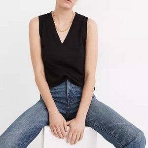 Madewell Whisper Cotton V-Neck Tank, Black, Size L
